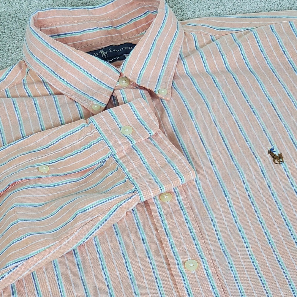 Ralph Lauren Button Down Shirt Men's XL Orange Custom Fit Cotton Long Sleeve